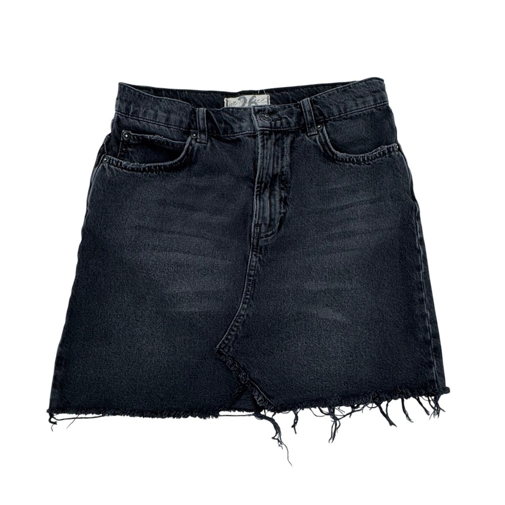 We The Free Denim Mini Skirt Womens 26 Black Excellent Frayed Hem High Rise